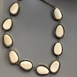 Brass and white stone necklace 24 inch necklace